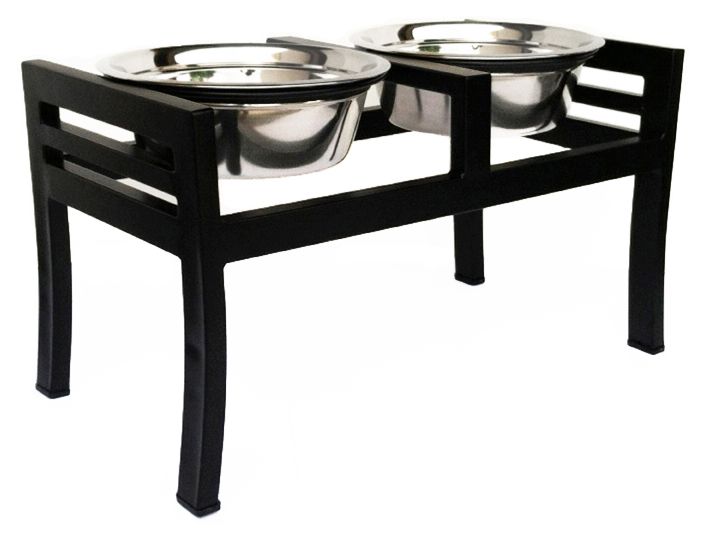 Large Moretti Double Bowl Dog Diner Black 